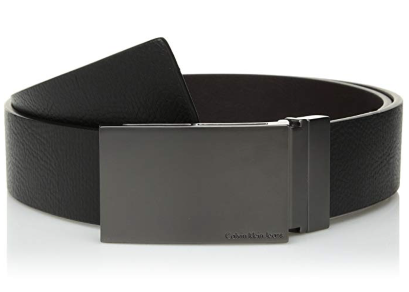 CK Reversible Flat-Strap Leather Belt Black Brown